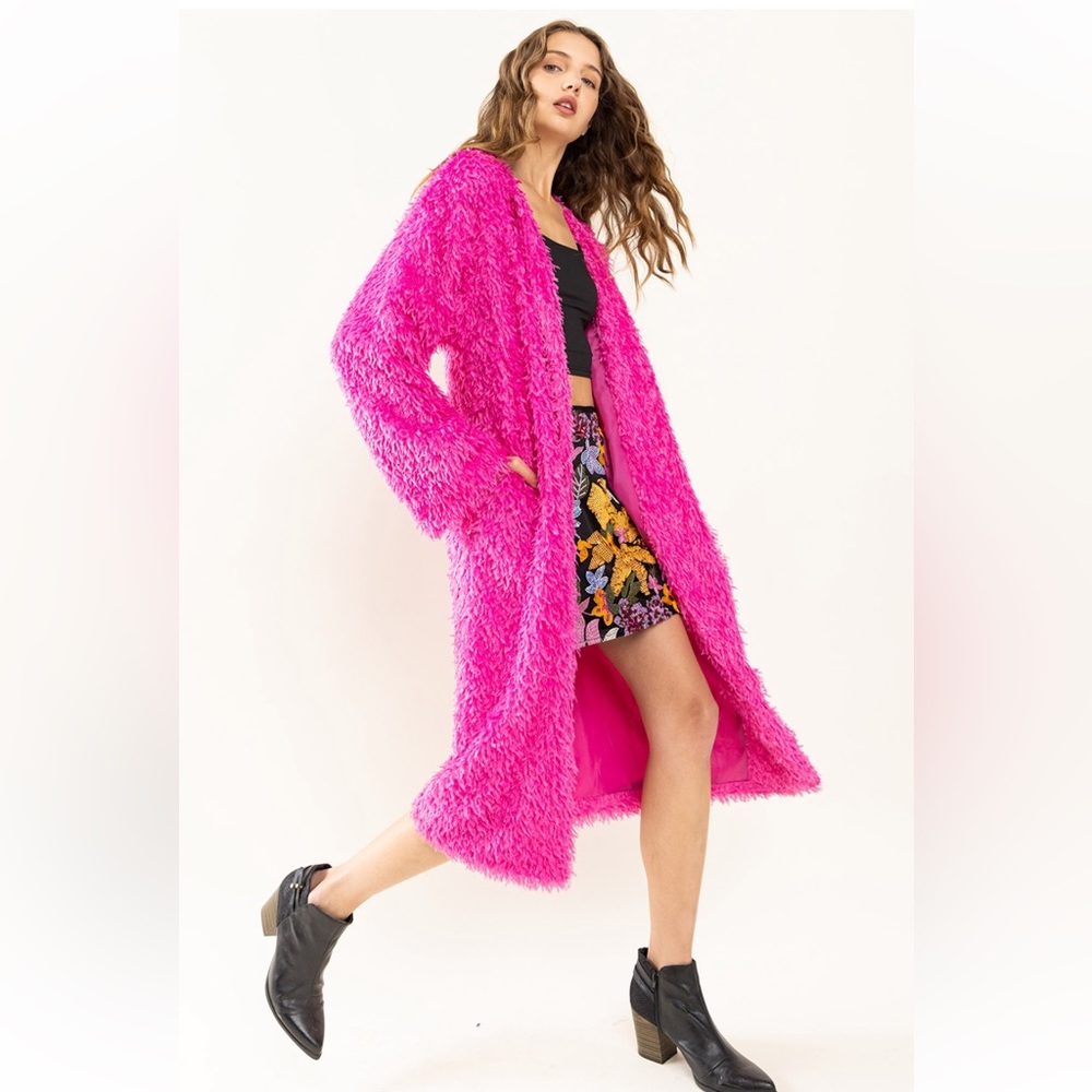 10 Boho Faux Fur Long Jacket - Picture 5 of 7